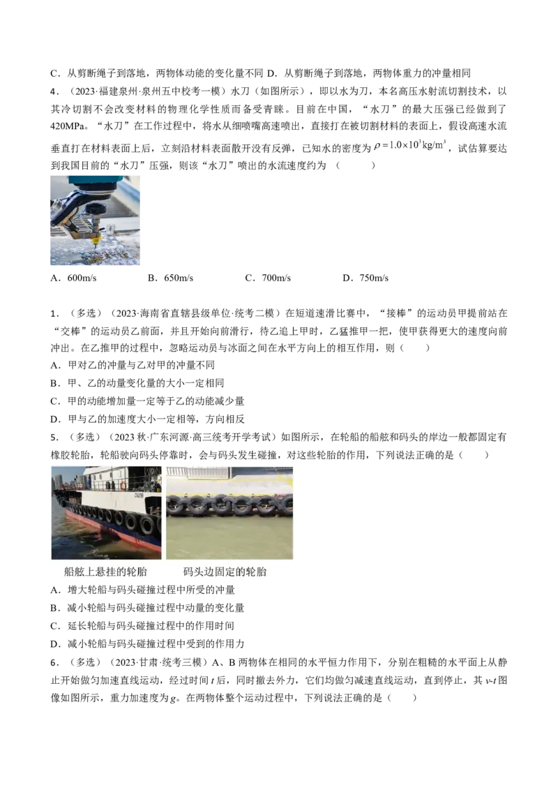 考点29动量　动量定理（原卷版）_04高考物理_通用版（老高考）复习资料_2024年复习资料_完备战2024年高考物理一轮复习考点帮（全国通用）