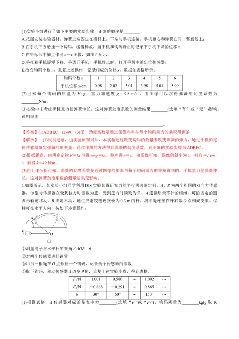 第08讲实验：探究弹簧弹力与形变量的关系、实验：探究两个互成角度的力的合成规律（讲义）（解析版）_04高考物理_新高考复习资料_2025年新高考资料