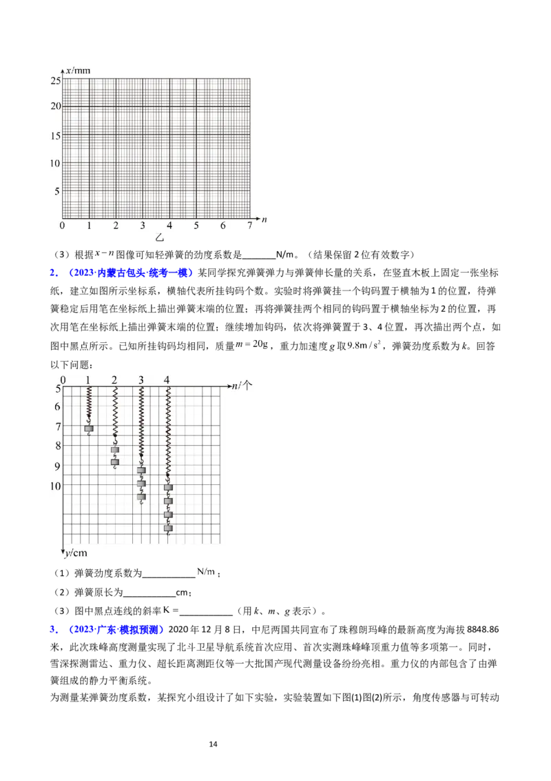考点08实验二探究弹簧弹力和形变量的关系（核心考点精讲精练）-备战2024年高考物理一轮复习考点帮（新高考专用）（原卷版）_04高考物理_新高考复习资料_2024新高考复习资料