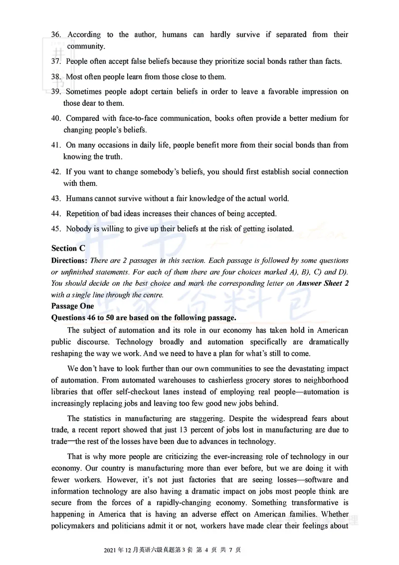 2021年12月大学英语6级真题（卷三）_最新更新，视频都在这_2026、6月四级速转存易和谐_四六级真题+资料包_六级真题_2021年12月六级真题及答案解析（完整版）