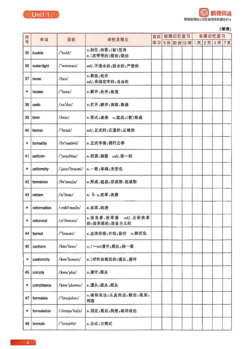 四级英语核心词艾宾浩斯抗遗忘打卡_最新更新，视频都在这_2026、6月四级速转存易和谐_讲义