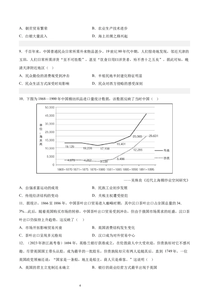 考点巩固卷28商业贸易与日常生活（原卷版）_07高考历史_新高考复习资料_2024年新高考复习资料_一轮复习资料_完2024年高考历史一轮复习考点通关卷（新高考通用）_考点巩固卷