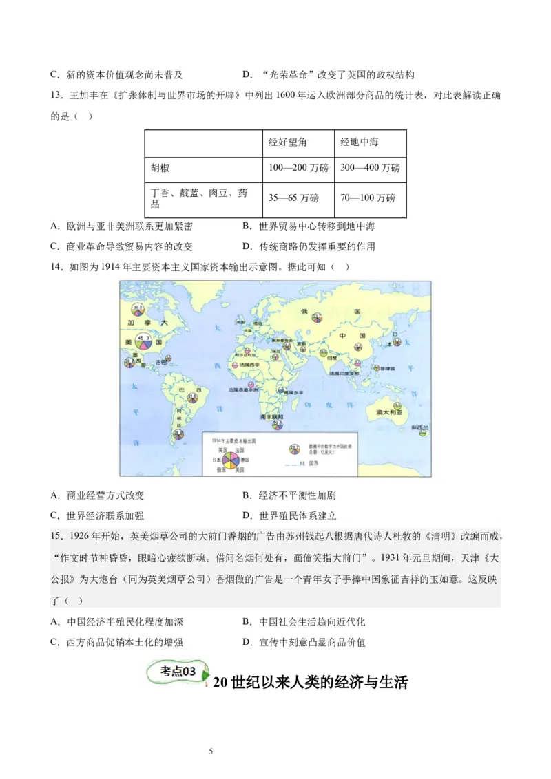 考点巩固卷28商业贸易与日常生活（原卷版）_07高考历史_新高考复习资料_2024年新高考复习资料_一轮复习资料_完2024年高考历史一轮复习考点通关卷（新高考通用）_考点巩固卷