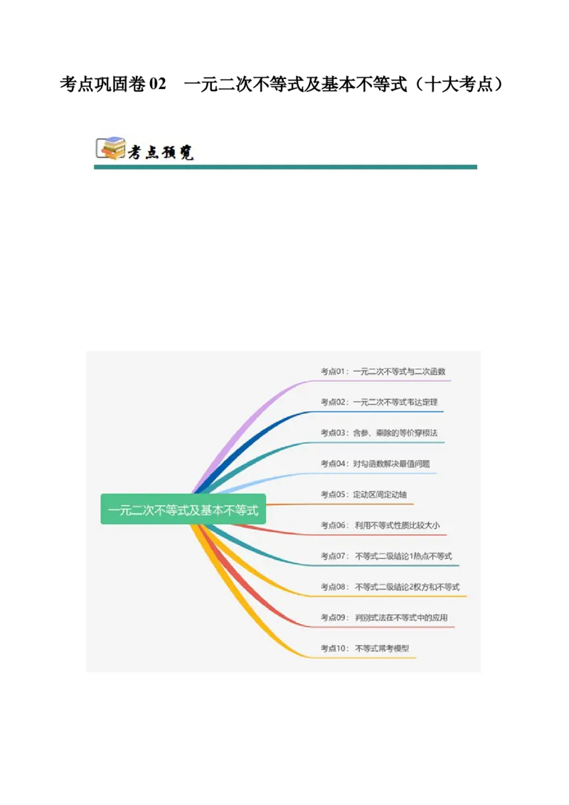 考点巩固卷02一元二次不等式及基本不等式（10大考点）（原卷版）_02高考数学_2025年新高考资料_一轮复习_2025年高考数学一轮复习考点通关卷（新高考通用）