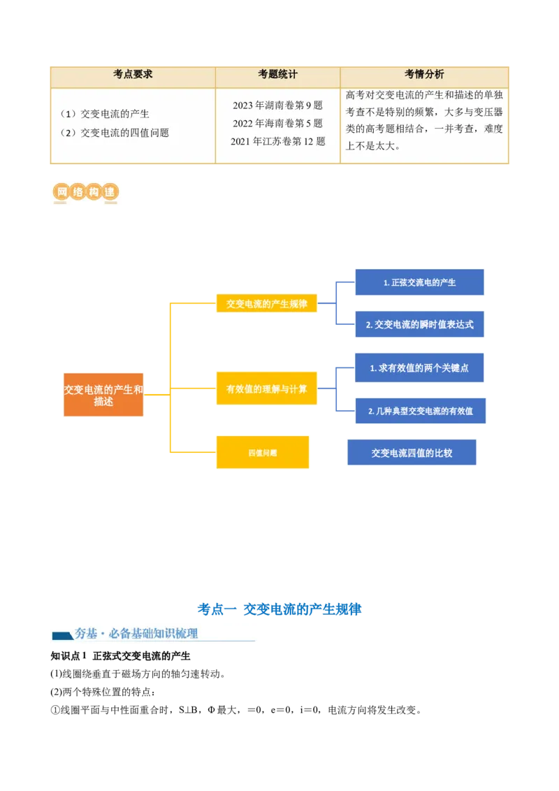 第59讲交变电流的产生和描述（讲义）（原卷版）_04高考物理_新高考复习资料_2024新高考复习资料_一轮复习资料_2024年高考物理一轮复习讲练测（讲义+练习+课件）（新高考）_讲义+练习