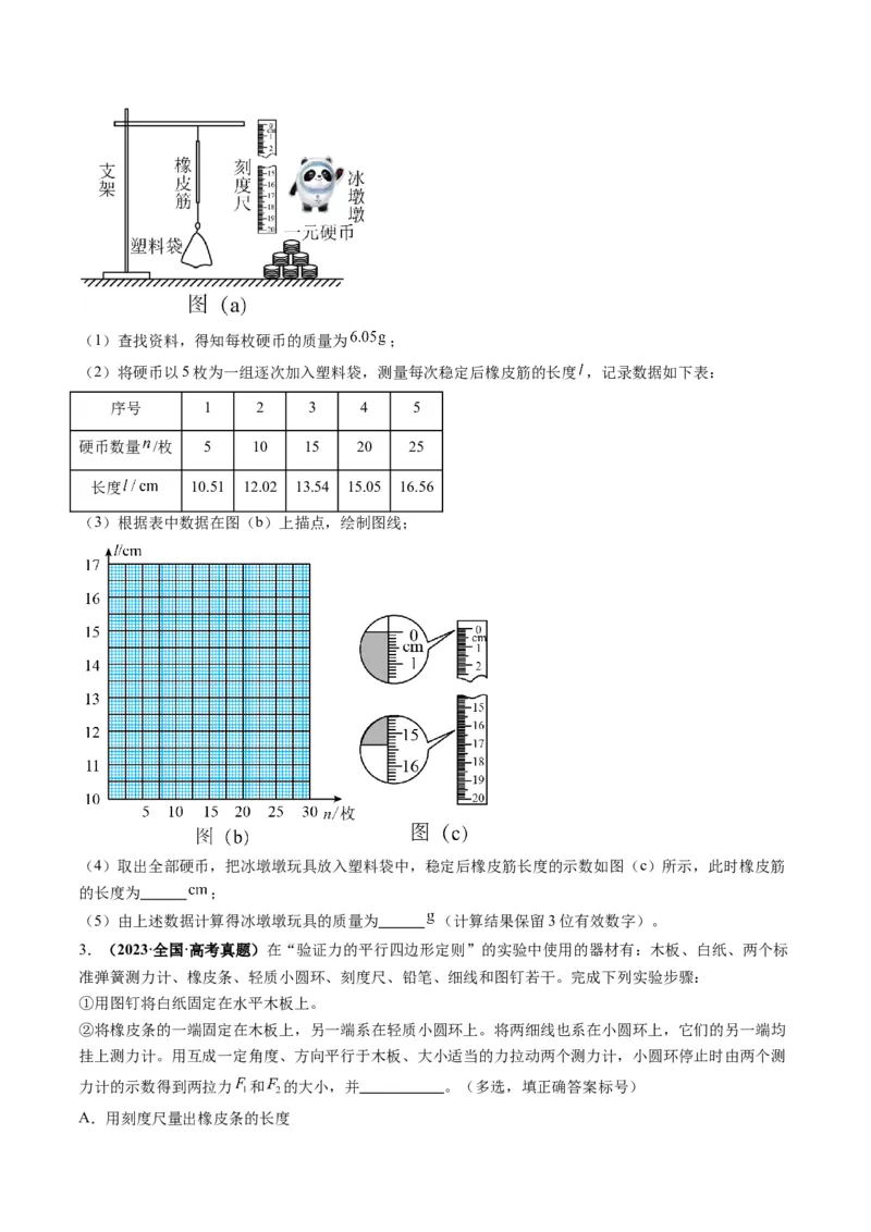 第08讲实验：探究弹簧弹力与形变量的关系、实验：探究两个互成角度的力的合成规律（讲义）（原卷版）_04高考物理_新高考复习资料_2025年新高考资料