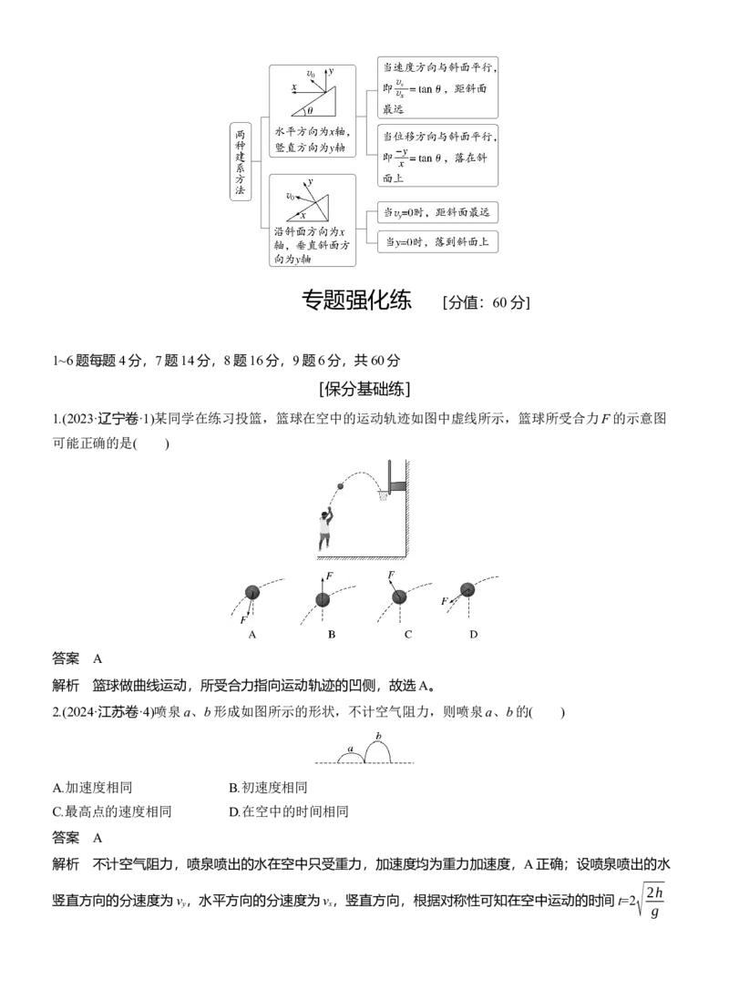 第一篇　专题一　第3讲　抛体运动_04高考物理_2025年新高考资料_二轮复习_2025年高考物理大二轮_2025物理二轮专题复习教师用书Word版文档_第一篇　专题复习
