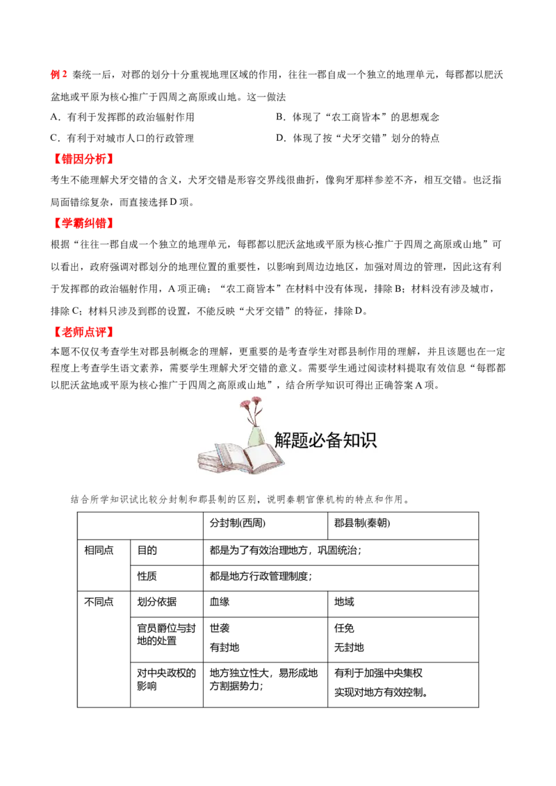 考点02古代中国的地方行政制度-备战2022年高考历史学霸纠错_07高考历史_2024年新高考资料_1.2024一轮复习_赠备战2022年高考历史学霸纠错
