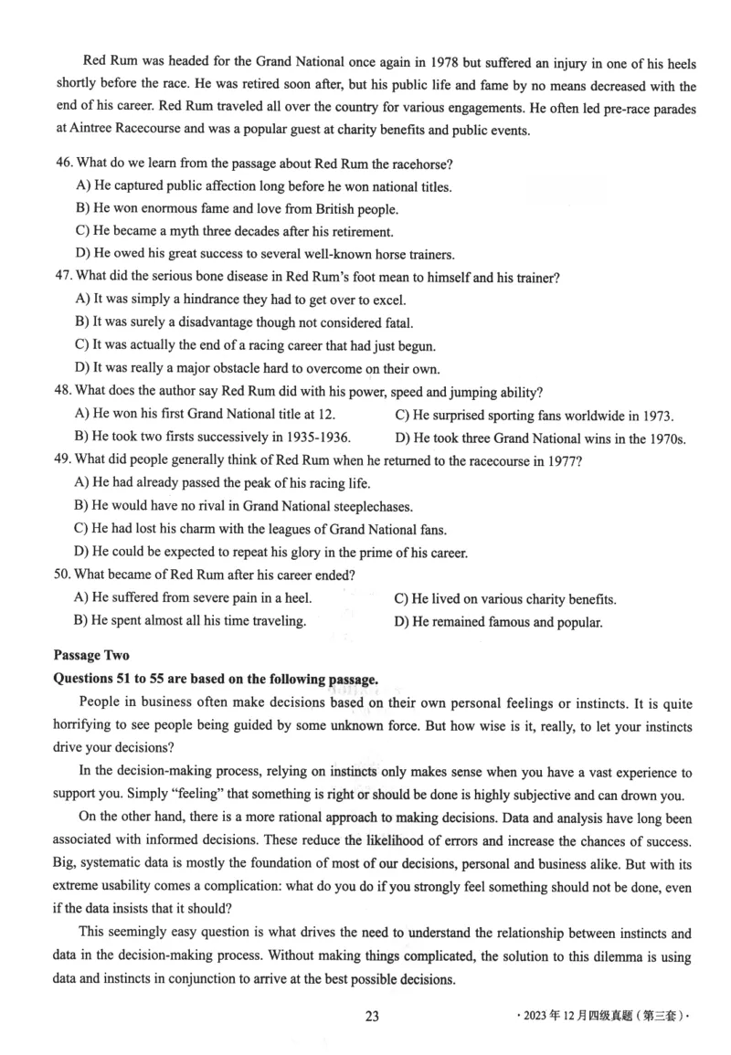 2023年12月英语四级真题试卷第3套（含答案解析）_最新更新，视频都在这_2026、6月四级速转存易和谐_四六级真题+资料包_四级真题_2024年CET4