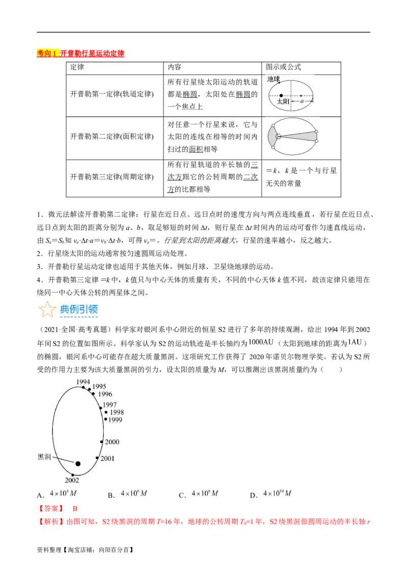 考点19万有引力定律及应用（解析版）_04高考物理_通用版（老高考）复习资料_2024年复习资料_完备战2024年高考物理一轮复习考点帮（全国通用）_答案解析版
