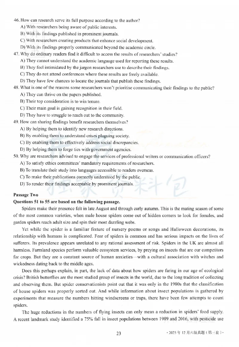 2023.12六级真题第3套_最新更新，视频都在这_2026、6月四级速转存易和谐_四六级真题+资料包_六级真题_2023年12月英语六级真题及答案解析（全三套）