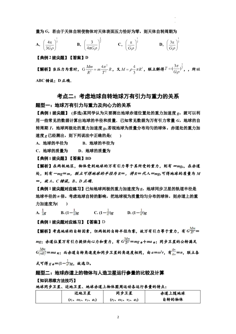 知识点30：万有引力定律及其应用（考虑星球自转）（拔尖解析版）_04高考物理_新高考复习资料_2024新高考复习资料_一轮复习资料_拔尖版2024届高考物理一轮复习讲义及对应练习