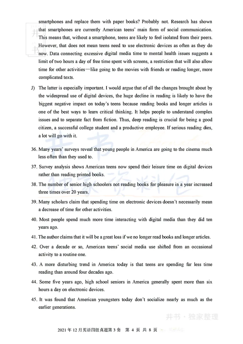 2021年12月大学英语四级考试真题卷3_最新更新，视频都在这_2026、6月四级速转存易和谐_四六级真题+资料包_四级真题_2021年12月CET4