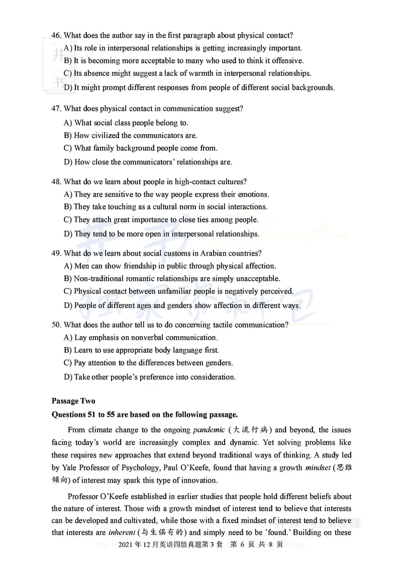 2021年12月大学英语四级考试真题卷3_最新更新，视频都在这_2026、6月四级速转存易和谐_四六级真题+资料包_四级真题_2021年12月CET4