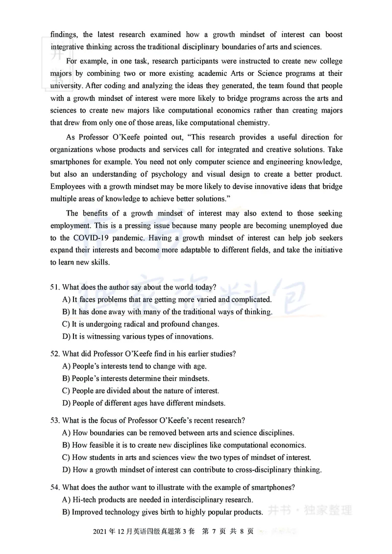 2021年12月大学英语四级考试真题卷3_最新更新，视频都在这_2026、6月四级速转存易和谐_四六级真题+资料包_四级真题_2021年12月CET4