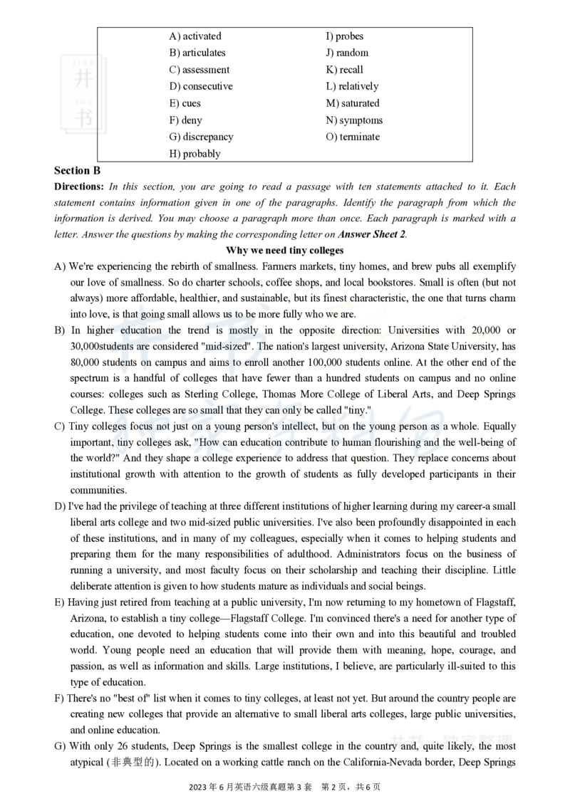 2023.06英语六级真题第3套_最新更新，视频都在这_2026、6月四级速转存易和谐_四六级真题+资料包_六级真题_2023年06月六级真题及答案解析（全三套）