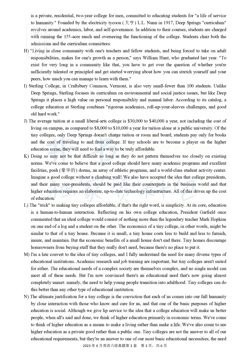 2023.06英语六级真题第3套_最新更新，视频都在这_2026、6月四级速转存易和谐_四六级真题+资料包_六级真题_2023年06月六级真题及答案解析（全三套）