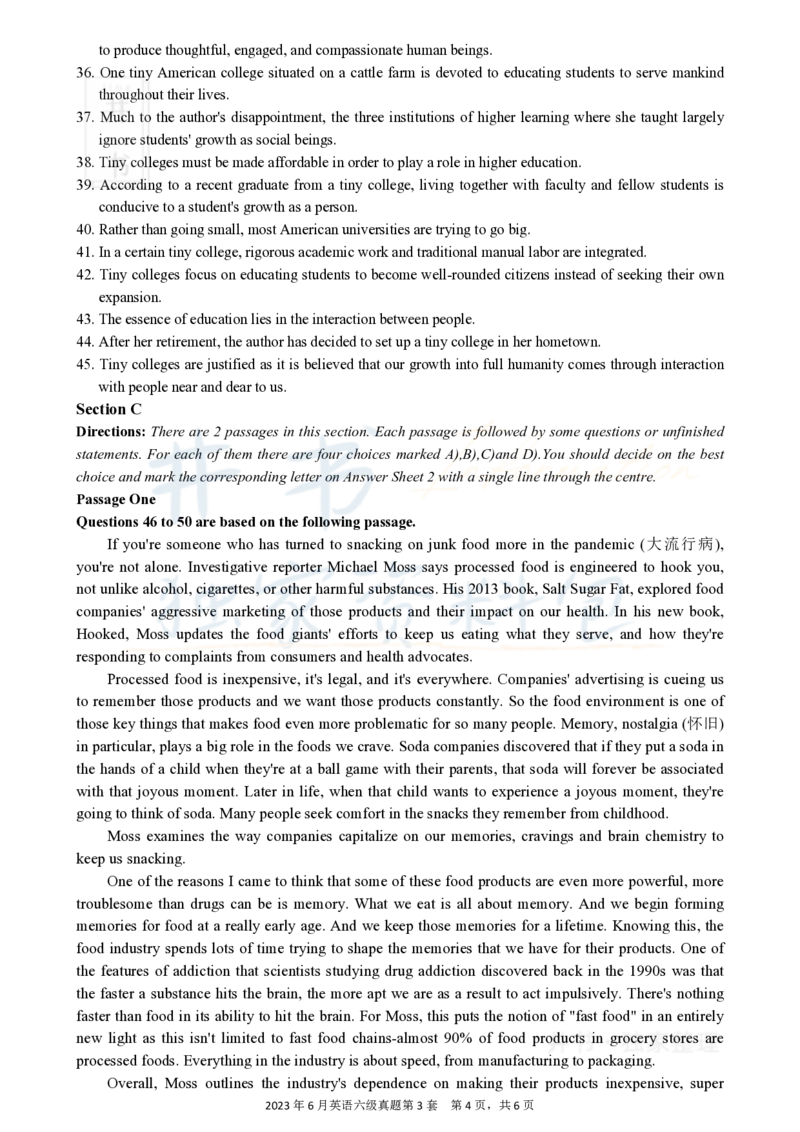 2023.06英语六级真题第3套_最新更新，视频都在这_2026、6月四级速转存易和谐_四六级真题+资料包_六级真题_2023年06月六级真题及答案解析（全三套）