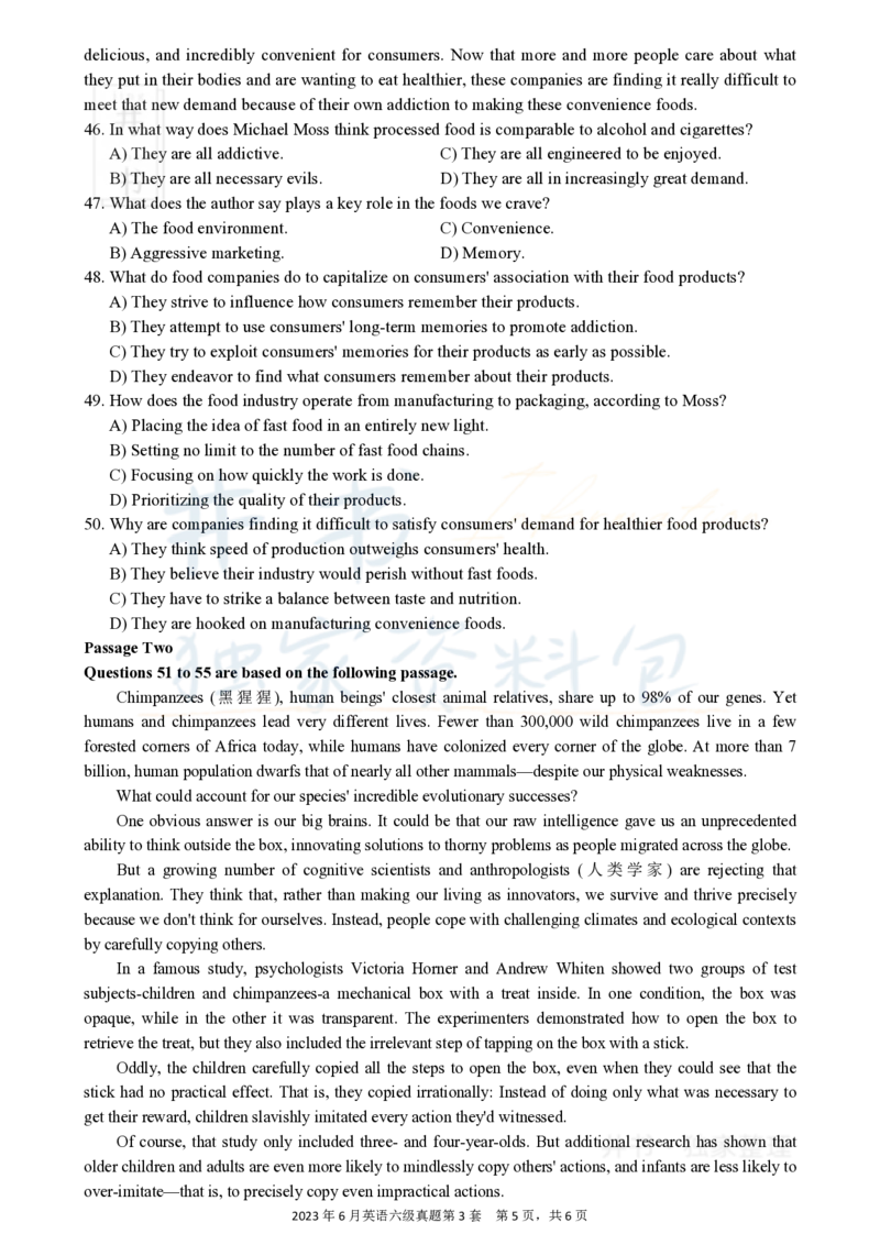 2023.06英语六级真题第3套_最新更新，视频都在这_2026、6月四级速转存易和谐_四六级真题+资料包_六级真题_2023年06月六级真题及答案解析（全三套）