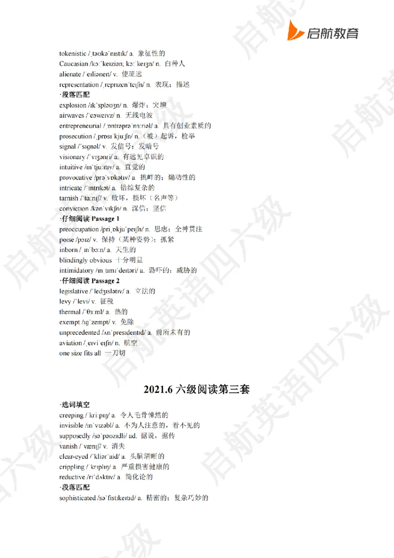 2021.6六级阅读词汇_最新更新，视频都在这_2026，6月六级速转存易和谐_0、2025年12月六级_01.启航六级全程班马天艺_09.2021-2025阅读真题词汇