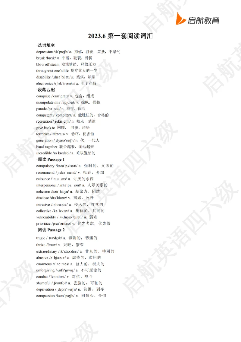 2023.6四级阅读词汇_最新更新，视频都在这_2026、6月四级速转存易和谐_0、2025年12月四级_01.启航四级全程班马天艺_09.2021-2025阅读真题词汇