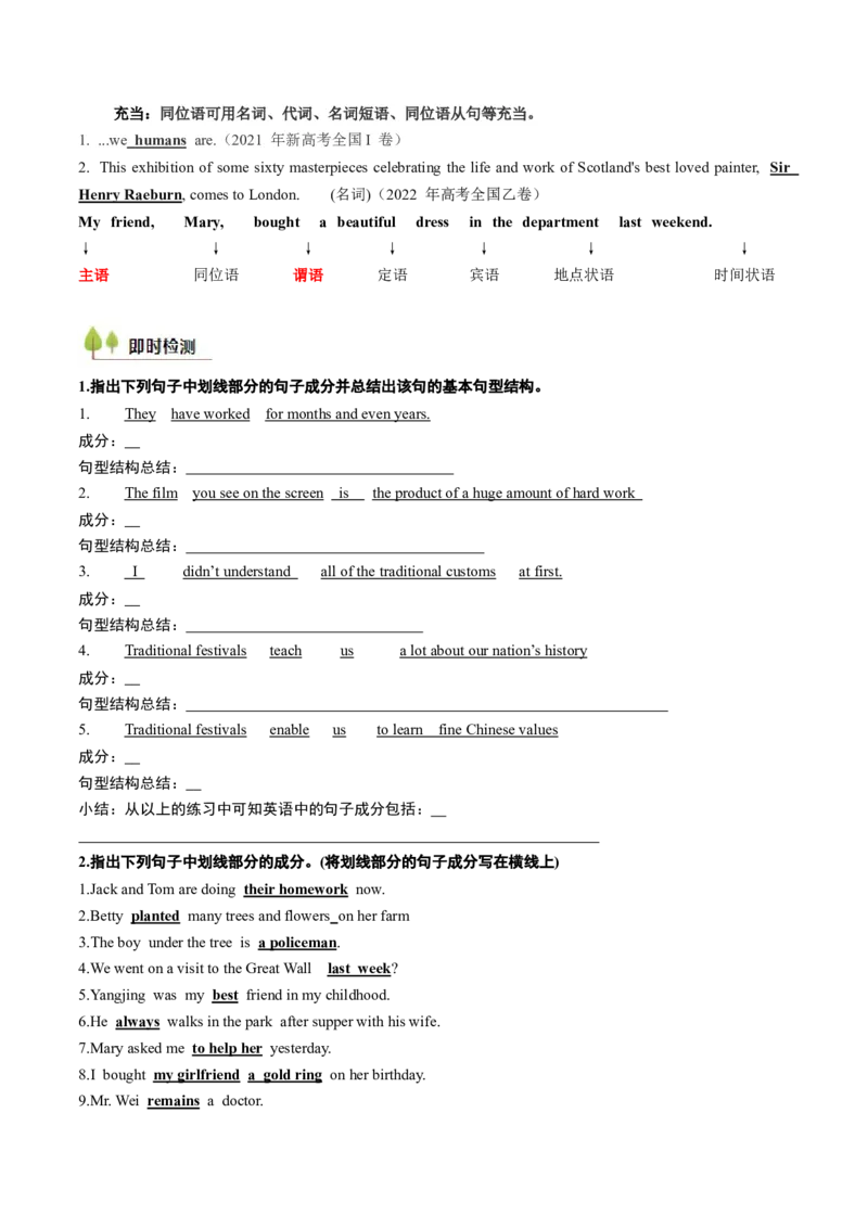 考点15基本句型和句子成分（核心考点精讲精练）-备战2025年高考英语一轮复习考点帮（新高考通用）（原卷版)_03高考英语_2025年新高考资料_一轮复习_备战2025年高考英语一轮复习考点帮