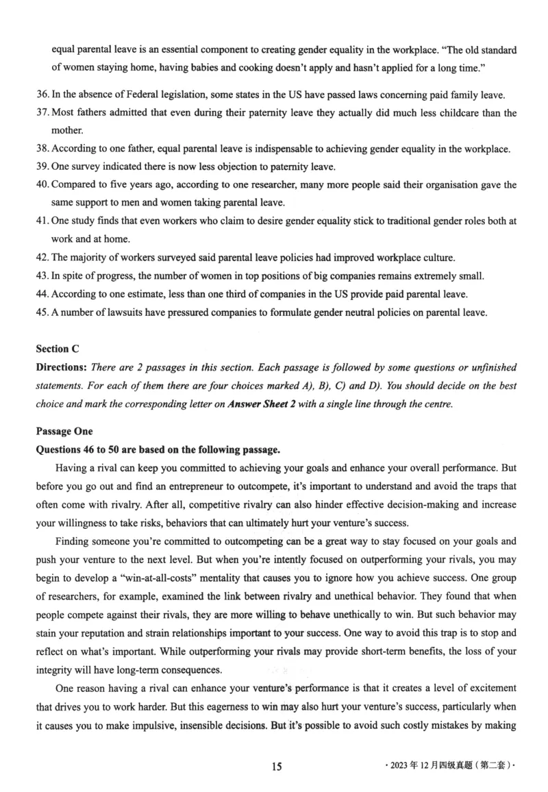 2023年12月英语四级真题试卷第2套（含答案解析）_最新更新，视频都在这_2026、6月四级速转存易和谐_四六级真题+资料包_四级真题_2024年CET4