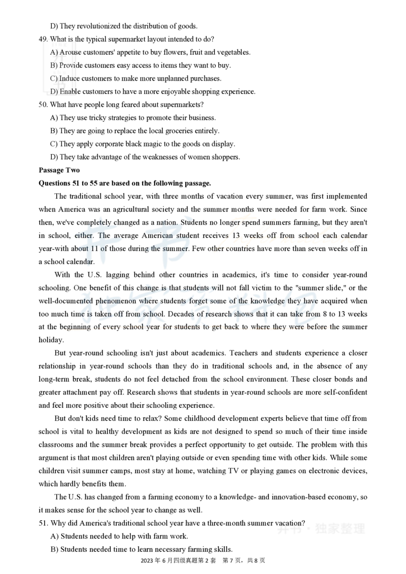 2023年6月大学英语四级考试真题卷2_最新更新，视频都在这_2026、6月四级速转存易和谐_四六级真题+资料包_四级真题_2023年6月CET4