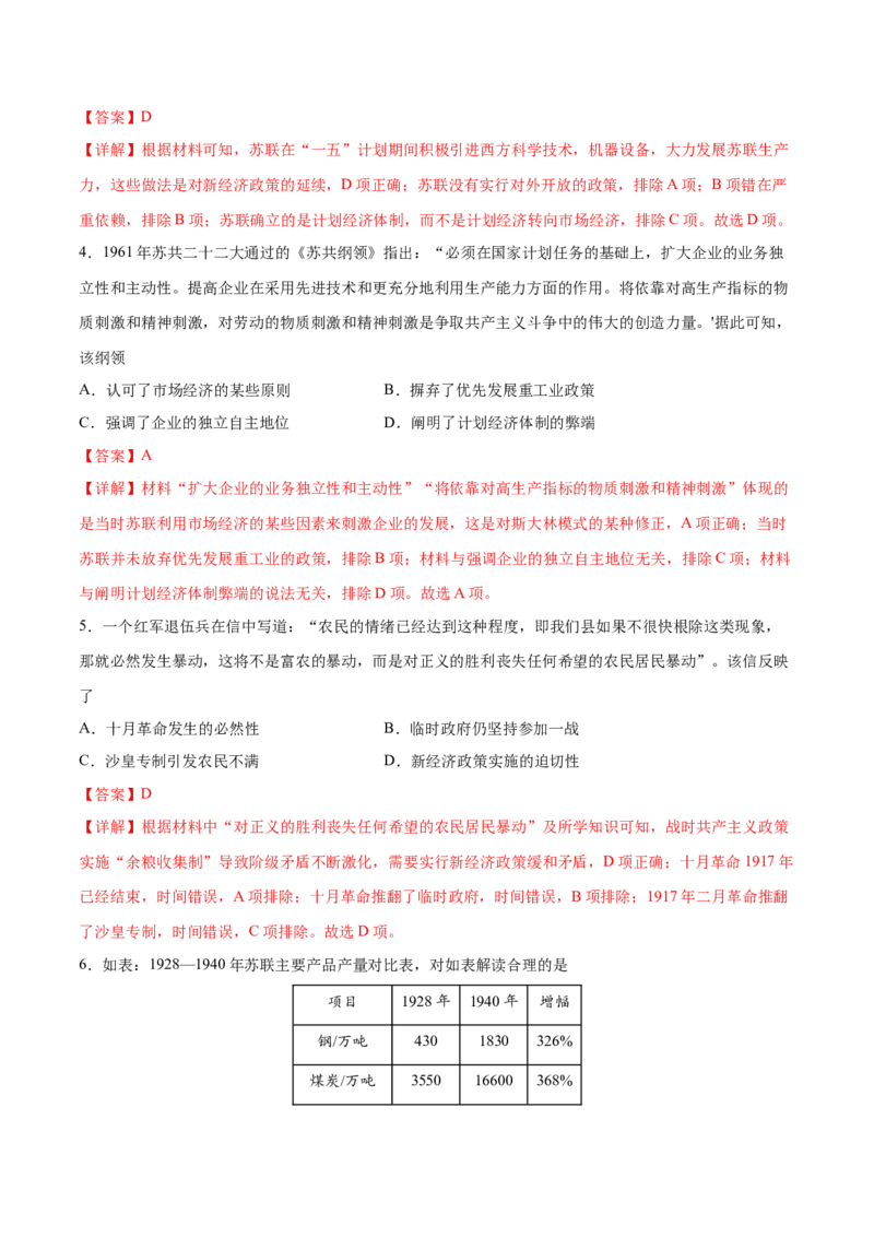 考点14苏俄的经济建设-备战2022年高考历史学霸纠错_07高考历史_2024年新高考资料_1.2024一轮复习_赠备战2022年高考历史学霸纠错