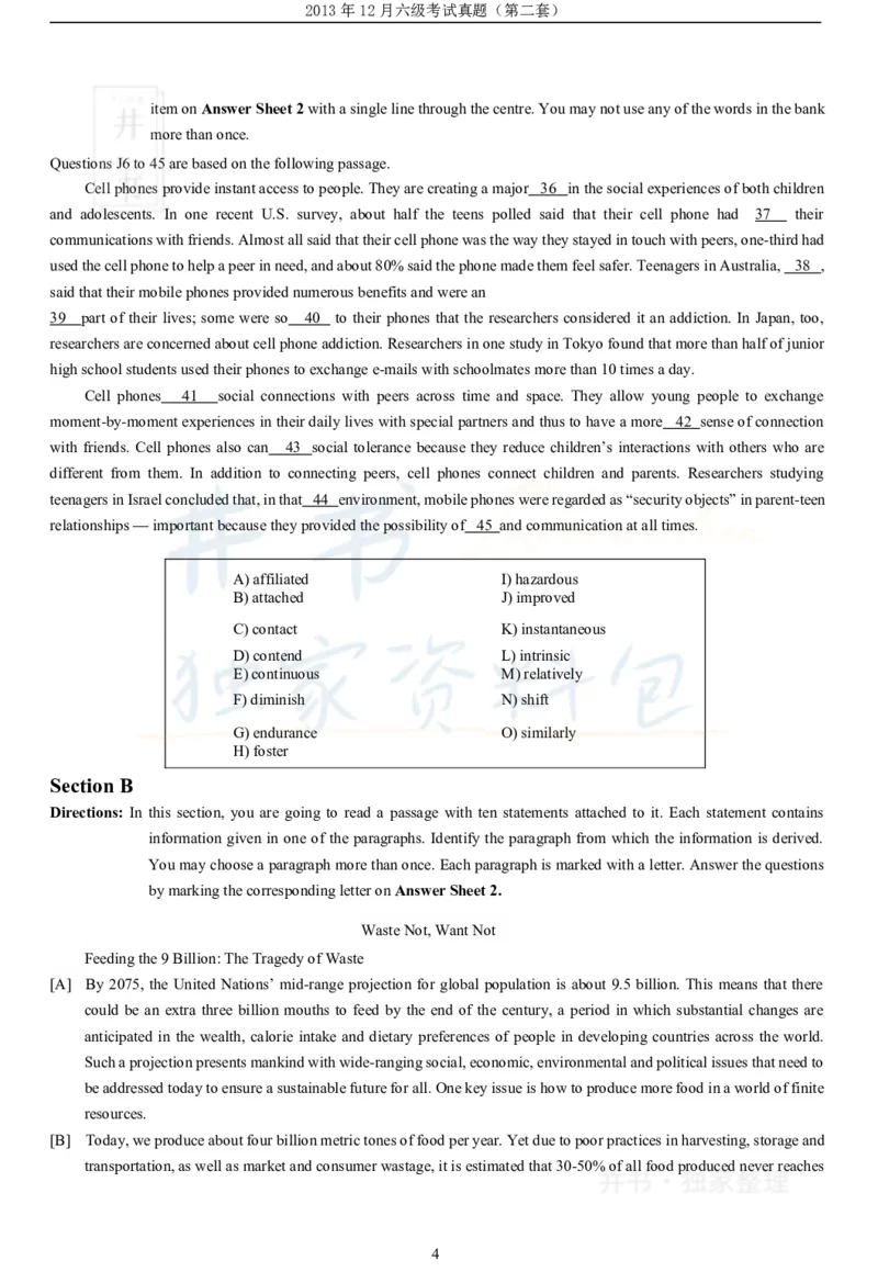 2013年12月大学英语6级（卷二）_最新更新，视频都在这_2026、6月四级速转存易和谐_四六级真题+资料包_六级真题_2007-2015年六级真题及答案解析_2013年12月英语六级真题
