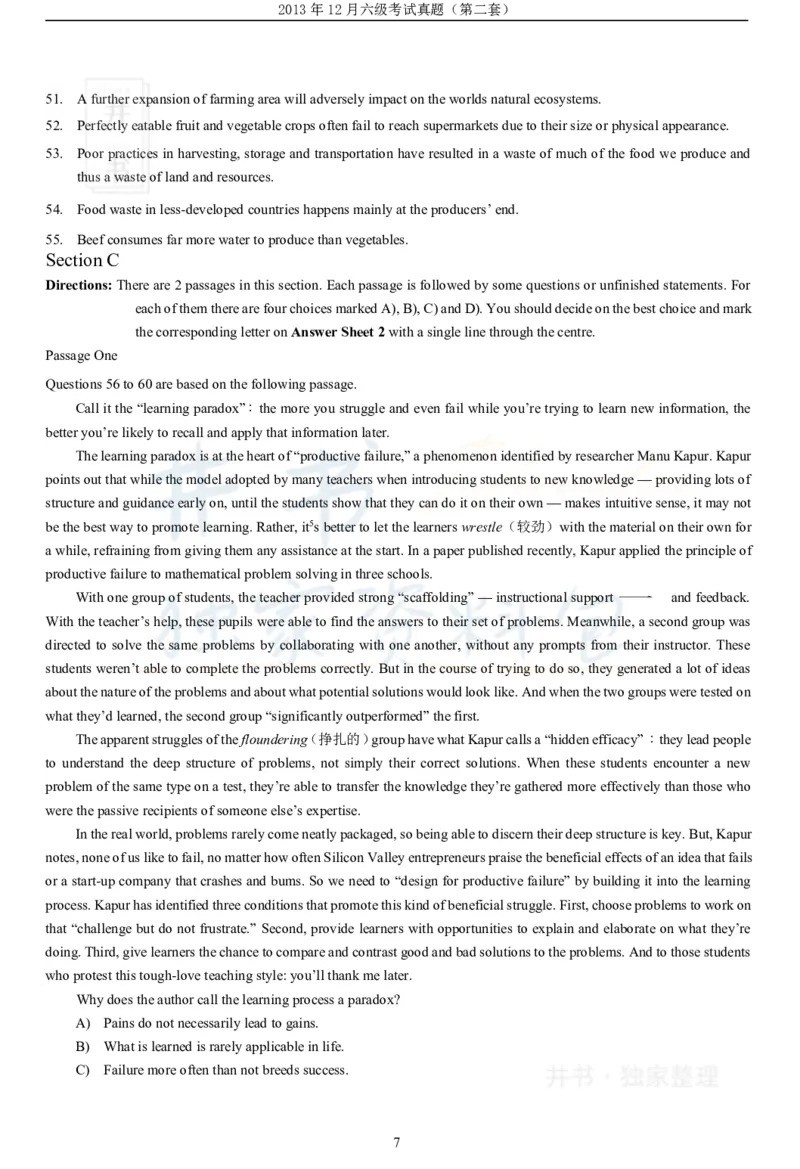 2013年12月大学英语6级（卷二）_最新更新，视频都在这_2026、6月四级速转存易和谐_四六级真题+资料包_六级真题_2007-2015年六级真题及答案解析_2013年12月英语六级真题