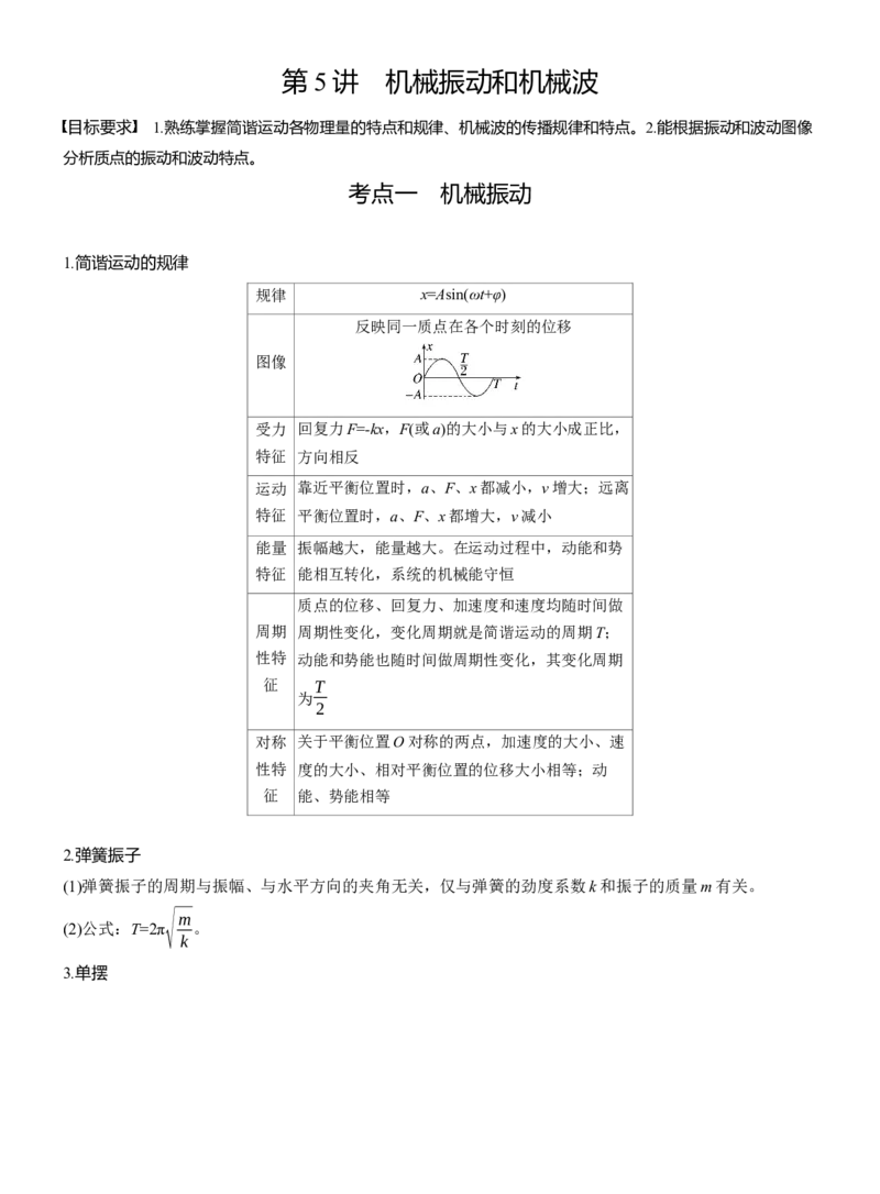 第一篇　专题一　第5讲　机械振动和机械波_04高考物理_2025年新高考资料_二轮复习_2025年高考物理大二轮_2025物理二轮专题复习教师用书Word版文档_第一篇　专题复习