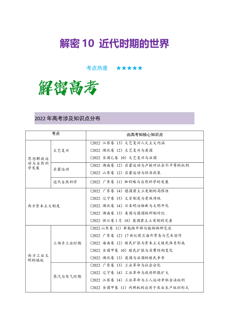 解密10近代时期的世界（复习讲义）-高频考点解密2023年高考历史二轮复习讲义+分层训练_07高考历史_新高考复习资料_2023年新高考复习资料
