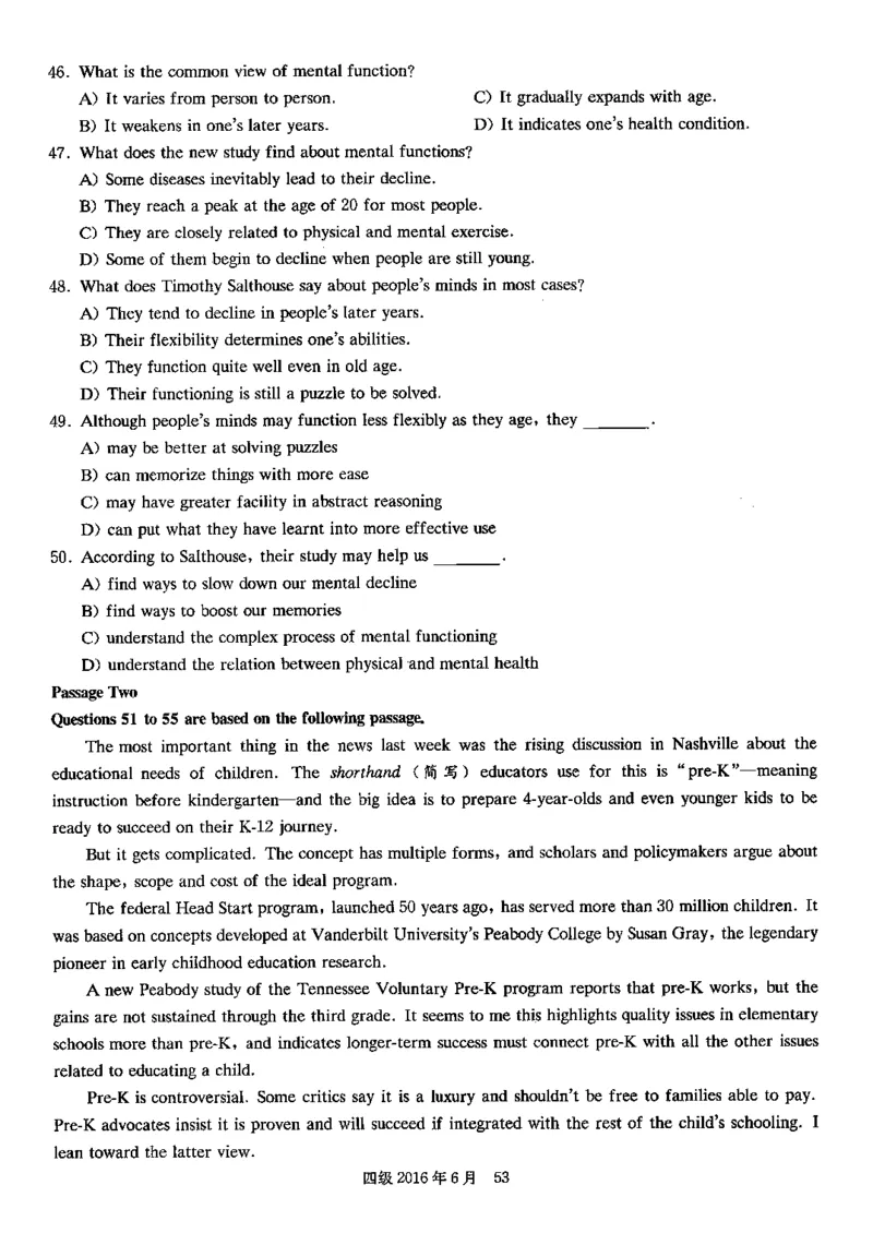 2016.06四级真题第3套可复制可检索_02.四六级真题+模拟题（0128）_四级真题+音频+解析(0128)_02.2013&mdash;2015年旧题型_2016年6月CET4_2016.06四级真题PDF