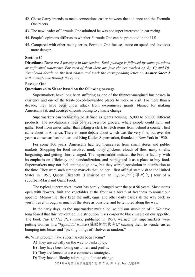 2023.06四级真题全3套(带书签)_02.四六级真题+模拟题（0128）_四级真题+音频+解析(0128)_03.2016&mdash;2025年新题型_2023年06月四级