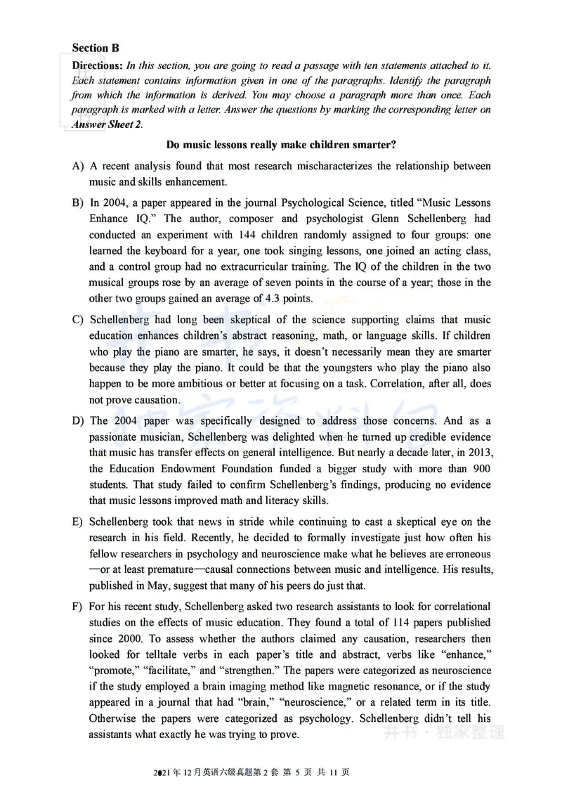 2021年12月大学英语6级真题（卷二）_最新更新，视频都在这_2026、6月四级速转存易和谐_四六级真题+资料包_六级真题_2021年12月六级真题及答案解析（完整版）