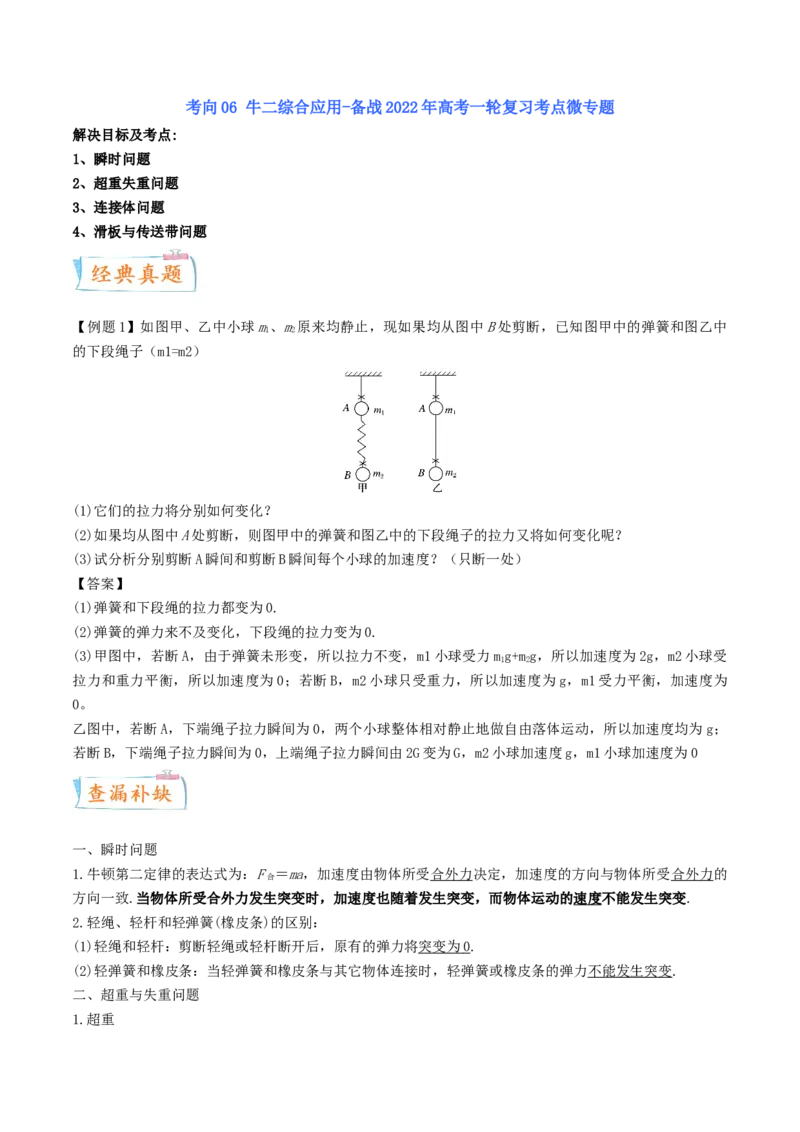 考向06牛二综合应用-备战2022年高考物理一轮复习考点微专题_04高考物理_新高考复习资料_2022年新高考复习资料_备战2022年高考物理一轮复习考点微专题