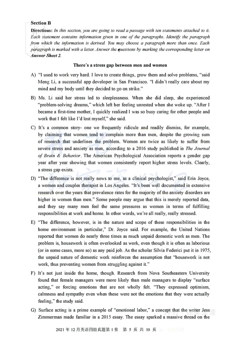 2021年12月大学英语四级考试真题卷1_最新更新，视频都在这_2026、6月四级速转存易和谐_四六级真题+资料包_四级真题_2021年12月CET4