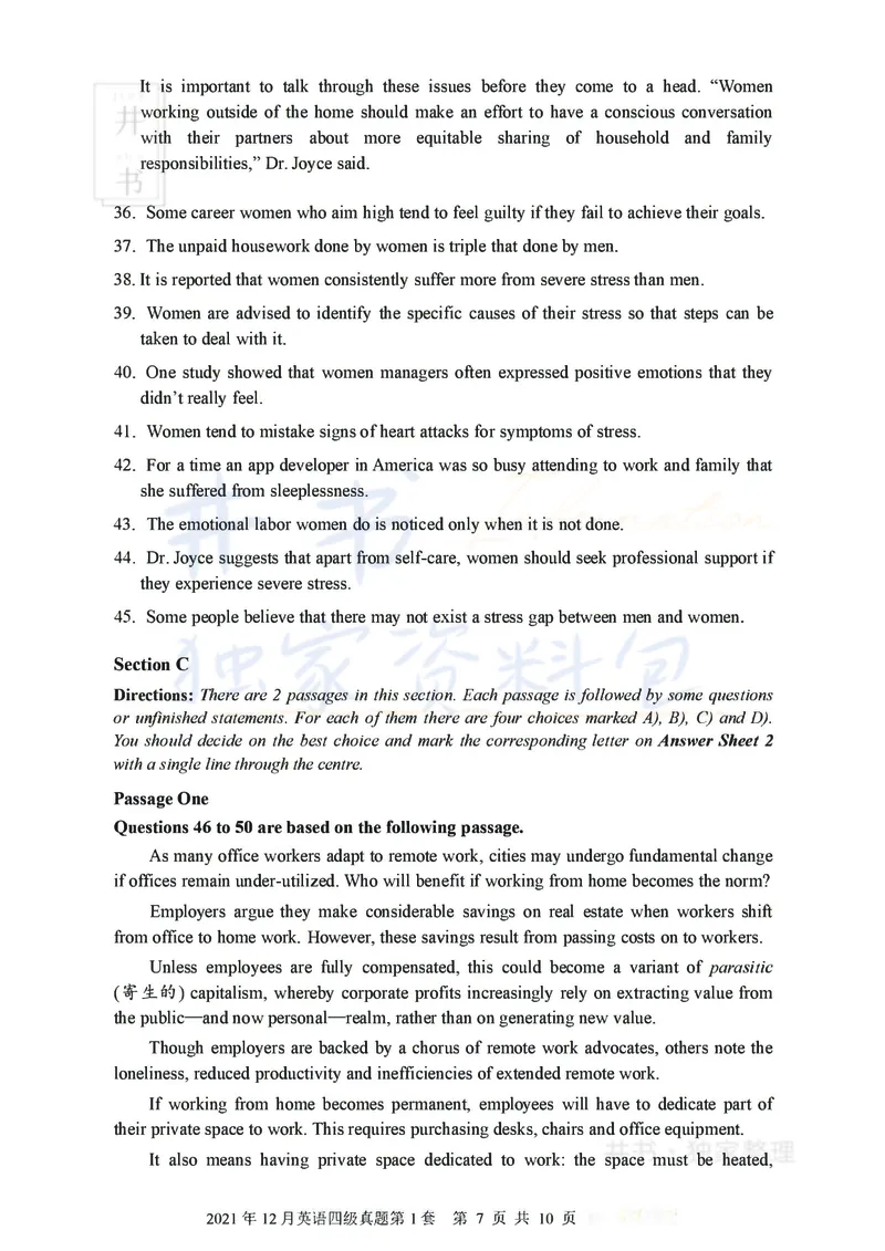 2021年12月大学英语四级考试真题卷1_最新更新，视频都在这_2026、6月四级速转存易和谐_四六级真题+资料包_四级真题_2021年12月CET4