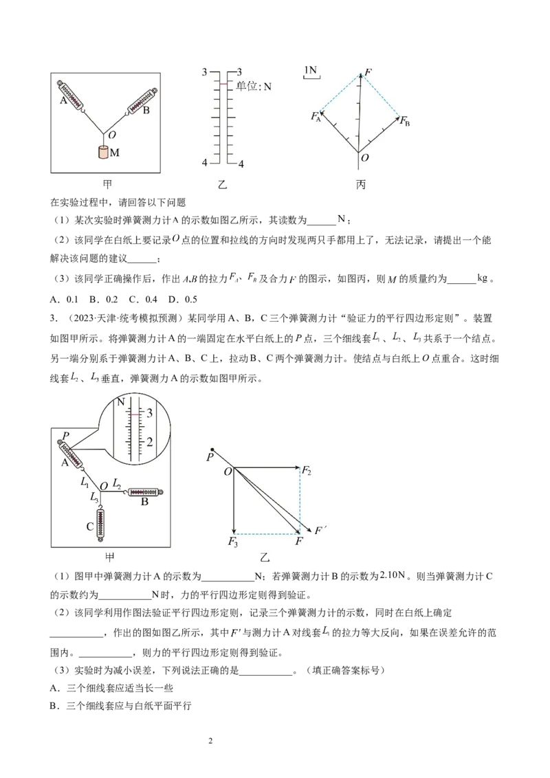 第11讲探究两个互成角度的力的合成规律（练习）（原卷版）_04高考物理_新高考复习资料_2024新高考复习资料_一轮复习资料_2024年高考物理一轮复习讲练测（讲义+练习+课件）（新高考）