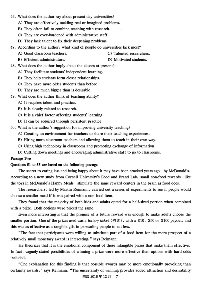 2016.12四级真题全3套(带书签)_02.四六级真题+模拟题（0128）_四级真题+音频+解析(0128)_03.2016&mdash;2025年新题型_2016年12月四级