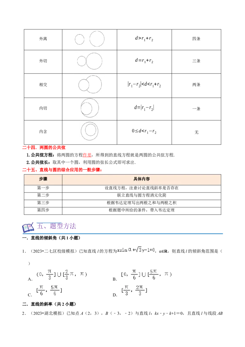 考点14直线和圆的方程（26种题型10个易错考点）（原卷版）_02高考数学_新高考复习资料_2024年新高考资料_一轮复习资料_一轮复习讲义2024年高考数学复习全程规划（新高考）