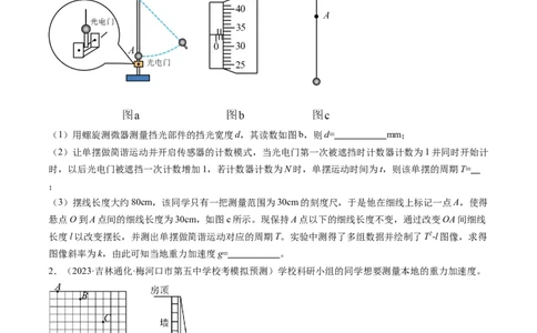 第36讲用单摆测量重力加速度的大小（练习）（原卷版）_04高考物理_新高考复习资料_2024新高考复习资料_一轮复习资料_2024年高考物理一轮复习讲练测（讲义+练习+课件）（新高考）