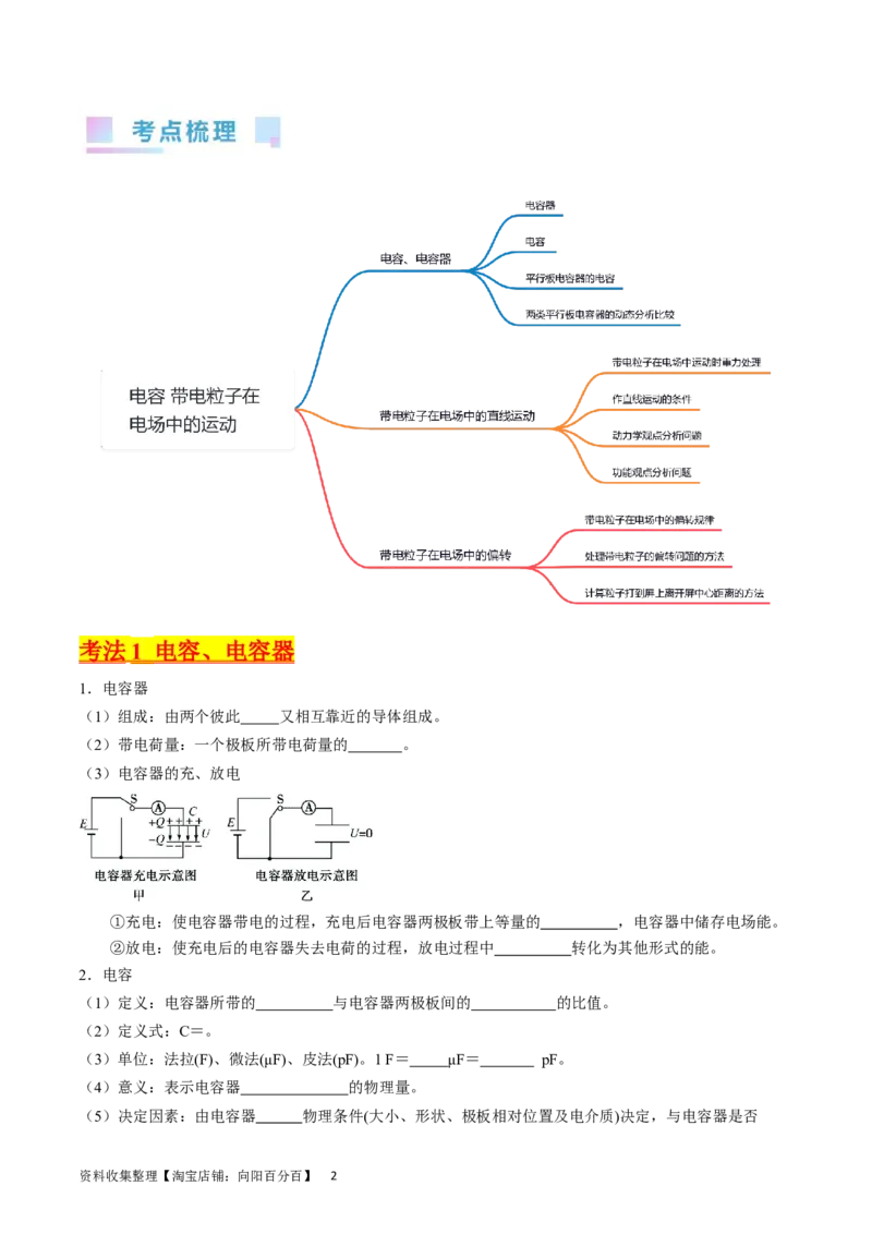 考点36电容器和带电粒子在电场中的运动（核心考点精讲+分层精练）（原卷版）_04高考物理_新高考复习资料_2024新高考复习资料_一轮复习资料