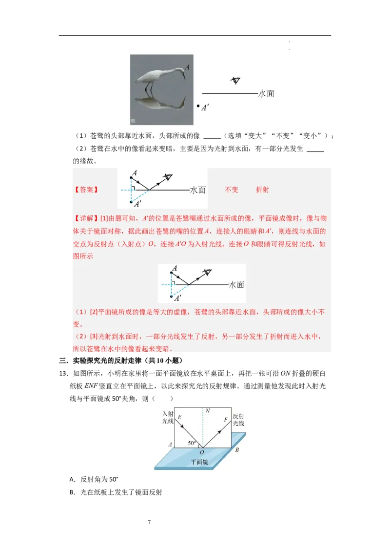 2.4光的反射（专题训练）十一大题型（解析版）_8上-初中物理苏科版(4)_03讲义