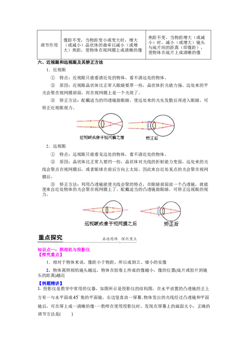 4.4照相机与眼球视力的矫正(解析版)_8上-初中物理苏科版(4)_赠送：旧版资料（和新版好多一样，仍具有很大参考价值）_03讲义_4.4照相机与眼球视力的矫正
