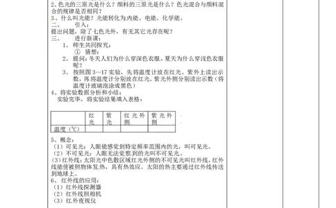 苏科初中物理八上《3.2人眼看不见的光》word教案(5)_8上-初中物理苏科版(4)_赠送：旧版资料（和新版好多一样，仍具有很大参考价值）_02教案