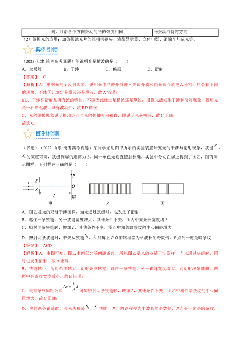 考点65光的干涉、衍射和偏振（解析版）_04高考物理_通用版（老高考）复习资料_2024年复习资料_完备战2024年高考物理一轮复习考点帮（全国通用）_答案解析版