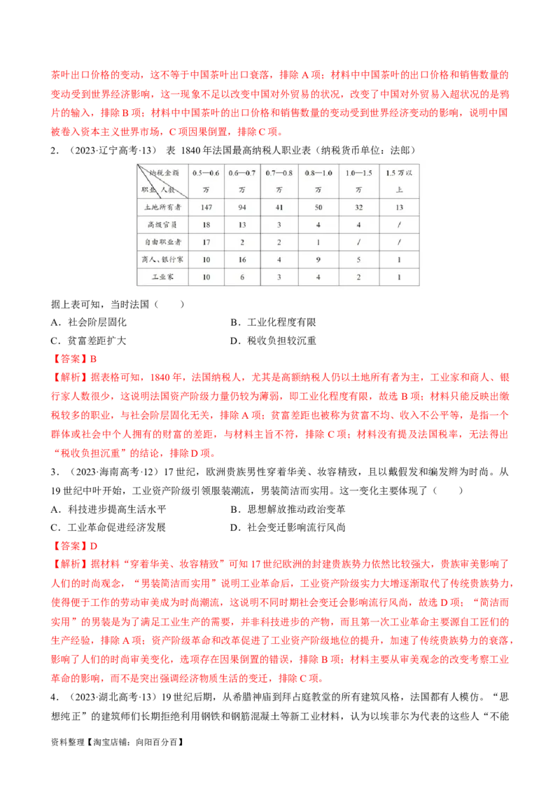 重难点13两次工业革命（解析版）_07高考历史_新高考复习资料_2024年新高考复习资料_专项复习资料_❤2024年高考历史热点&middot;重点&middot;难点专练（新高考专用）_教师版（含答案解析）