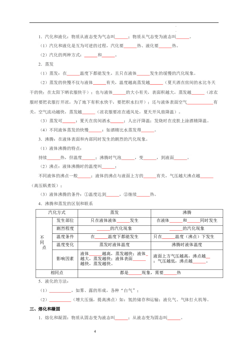 第四章物态变化速记清单（原卷版）_8上-初中物理苏科版(4)_06知识清单（齐全）_第1套